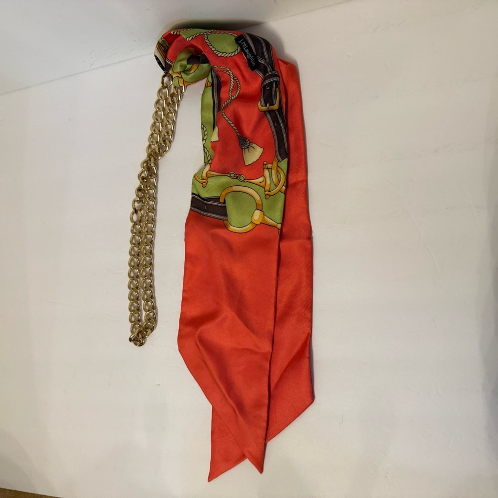 J. McLAUGHLIN BELT ORANGE GREEN SASH TIE GOLD CHAIN - Picture 8 of 9